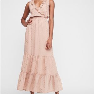 Summer Flowy Metallic Clip Dot Ruffle Maxi Dress